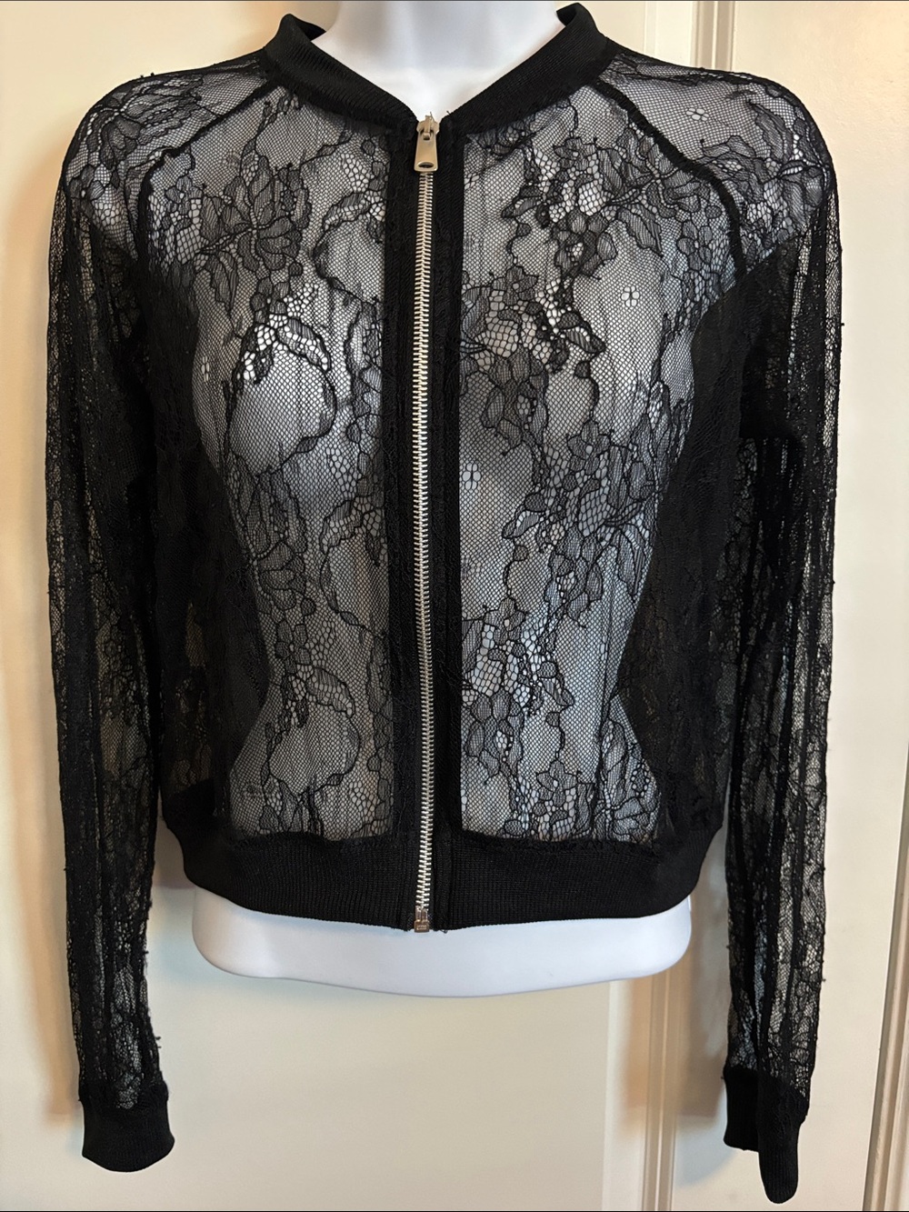 Zara Black Lace Zip-Front Women's Jacket S